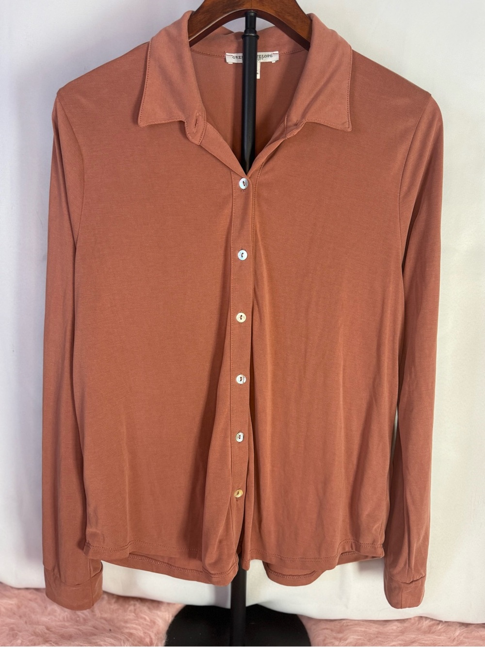 Green Envelope - Lightweight Orange Button-Up Long Sleeve Shirt - Size L